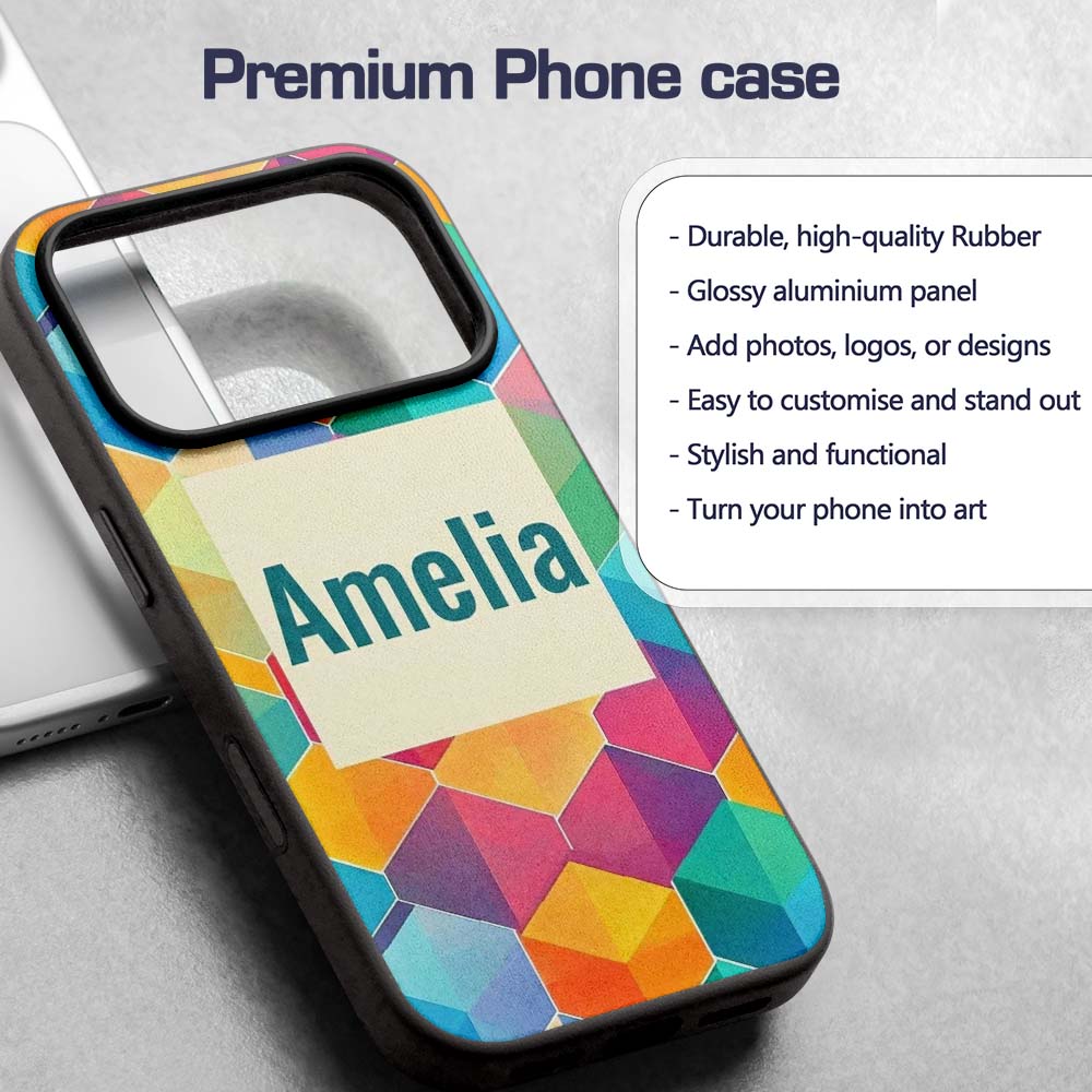 Abstract Colorful Hexagon Gradient Geometric Tile Custom Name Protective Phone Case Mobile Cover Durable Everyday Smartphone Shock Resistant