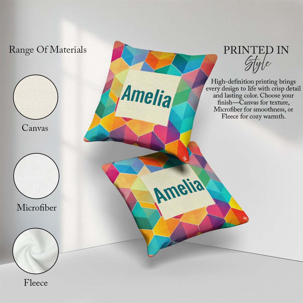 Custom Name Abstract Colorful Hexagon Gradient Geometric Pattern Square Filled Cushion Throw Pillow Sofa Bed Home Decor Zip Washable UK Made