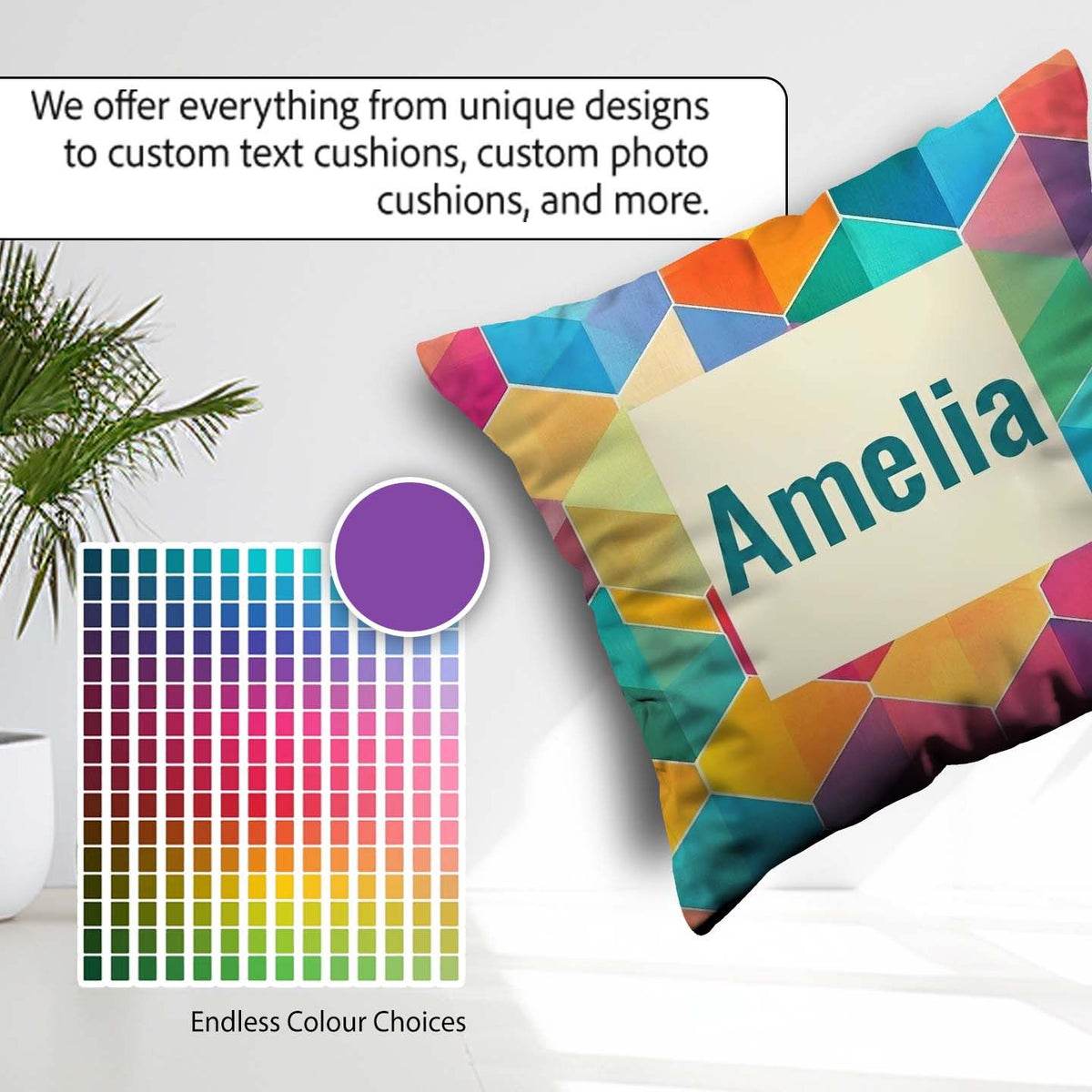 Custom Name Abstract Colorful Hexagon Gradient Geometric Pattern Square Filled Cushion Throw Pillow Sofa Bed Home Decor Zip Washable UK Made