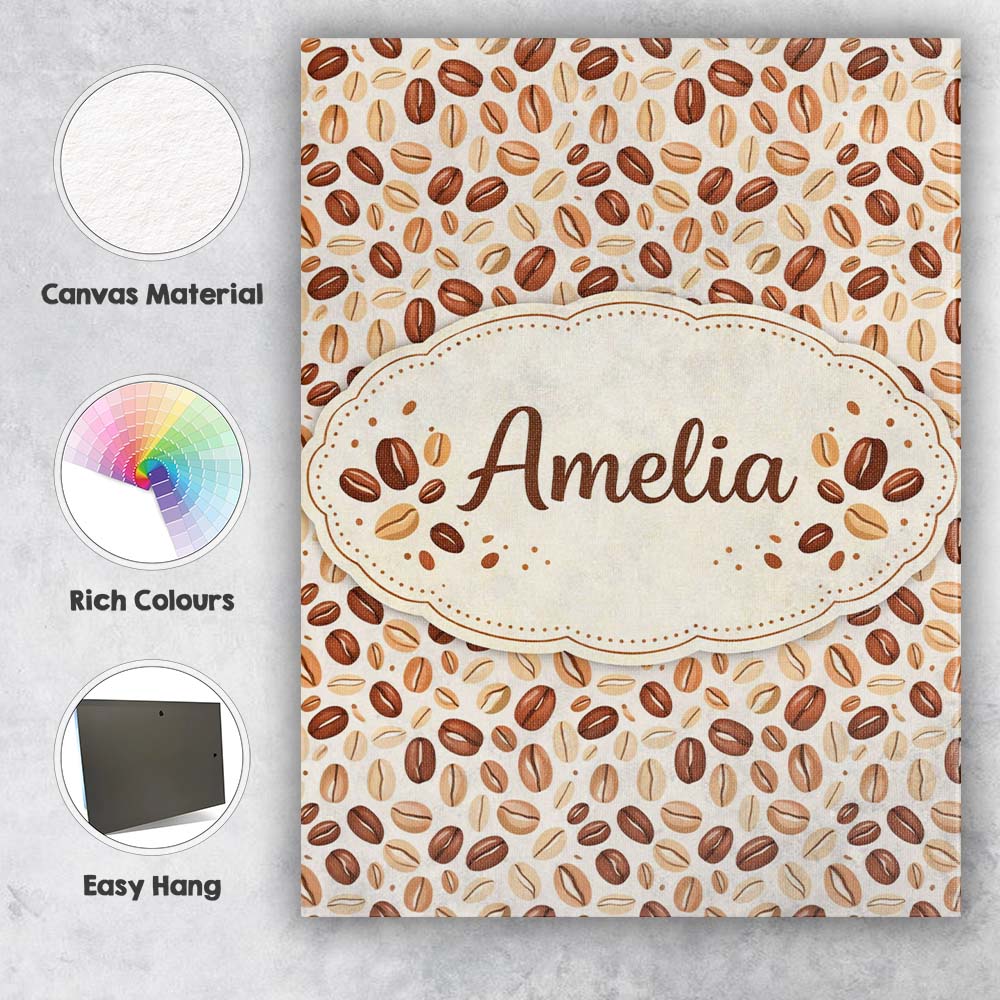 Personalised Name Coffee Beans Mixed Roast Seamless Pattern Charming Custom Home Canvas Wall Art Print Decor Picture Ready to Hang