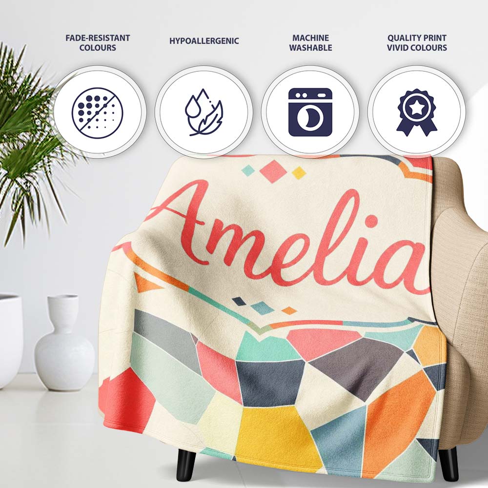 Abstract Pastel Mosaic Irregular Geometric Shapes Modern Seamless Personalised Custom Name Super Soft Fleece Blanket Bed Sofa Throw