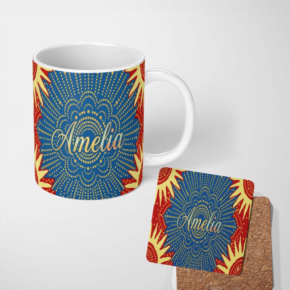 Personalized Custom Name Abstract Firework Starburst Colorful Dot Explosion Seamless Pattern 11oz Ceramic Coffee Tea Mug White Large Handle