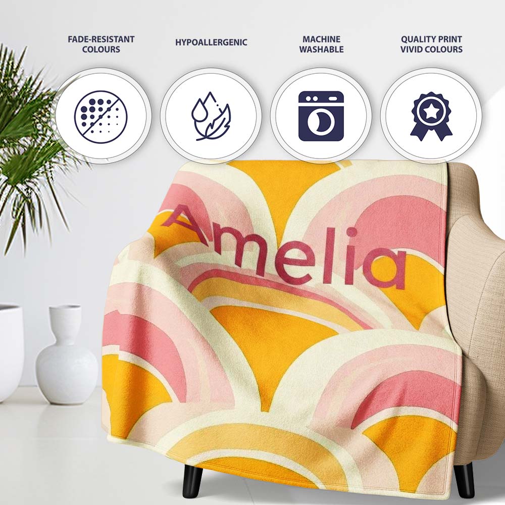 Abstract Art Deco Fan Shape Soft Pastel Seamless Pattern Name Cute Personalised Custom Name Super Soft Fleece Blanket Bed Sofa Throw