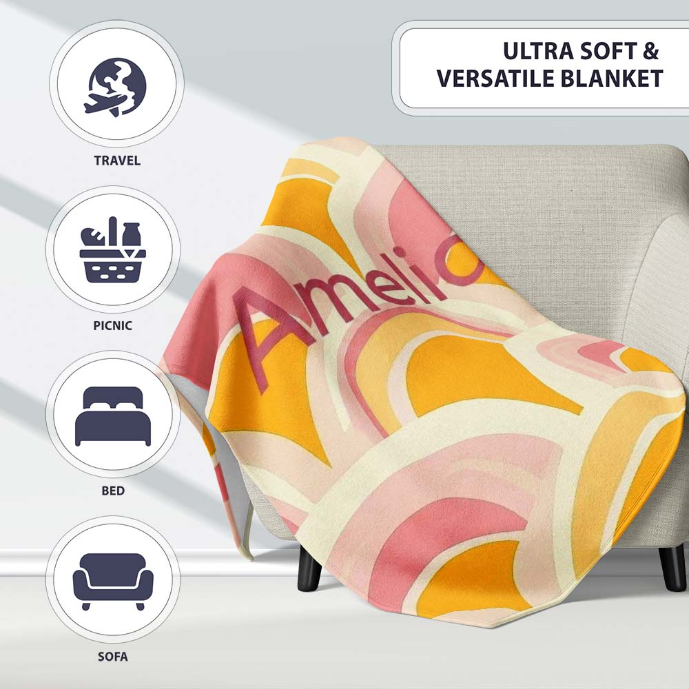 Abstract Art Deco Fan Shape Soft Pastel Seamless Pattern Name Cute Personalised Custom Name Super Soft Fleece Blanket Bed Sofa Throw