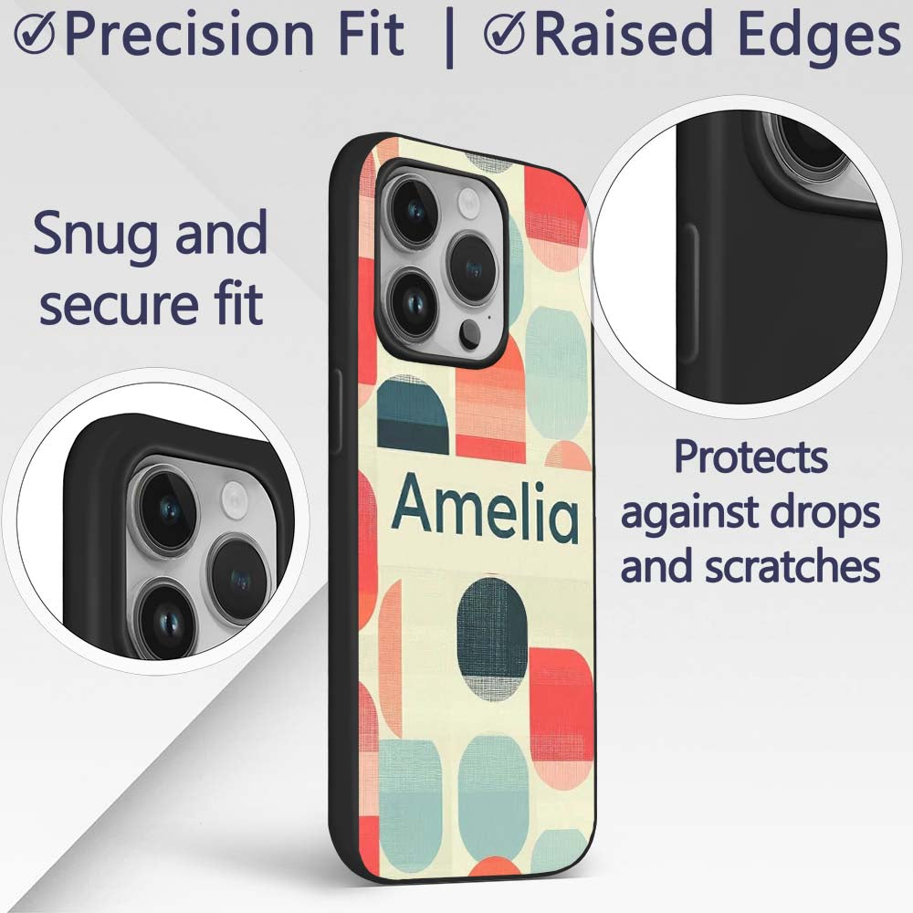 Abstract Minimal Capsule Shapes Printed Design Custom Name Protective Phone Case Mobile Cover Durable Everyday Smartphone Shock Resistant