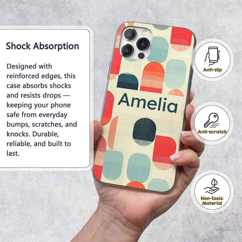 Abstract Minimal Capsule Shapes Printed Design Custom Name Protective Phone Case Mobile Cover Durable Everyday Smartphone Shock Resistant
