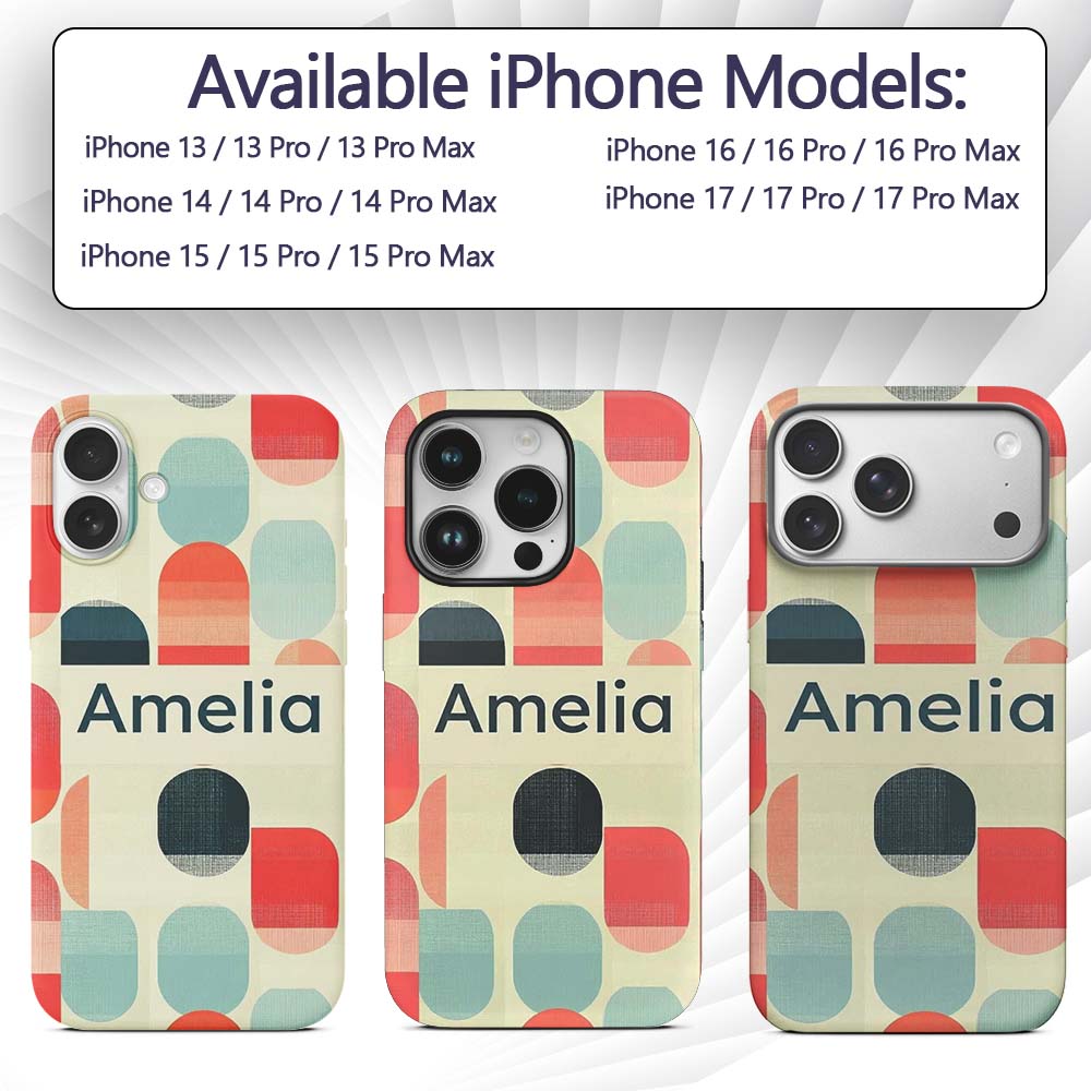 Abstract Minimal Capsule Shapes Printed Design Custom Name Protective Phone Case Mobile Cover Durable Everyday Smartphone Shock Resistant