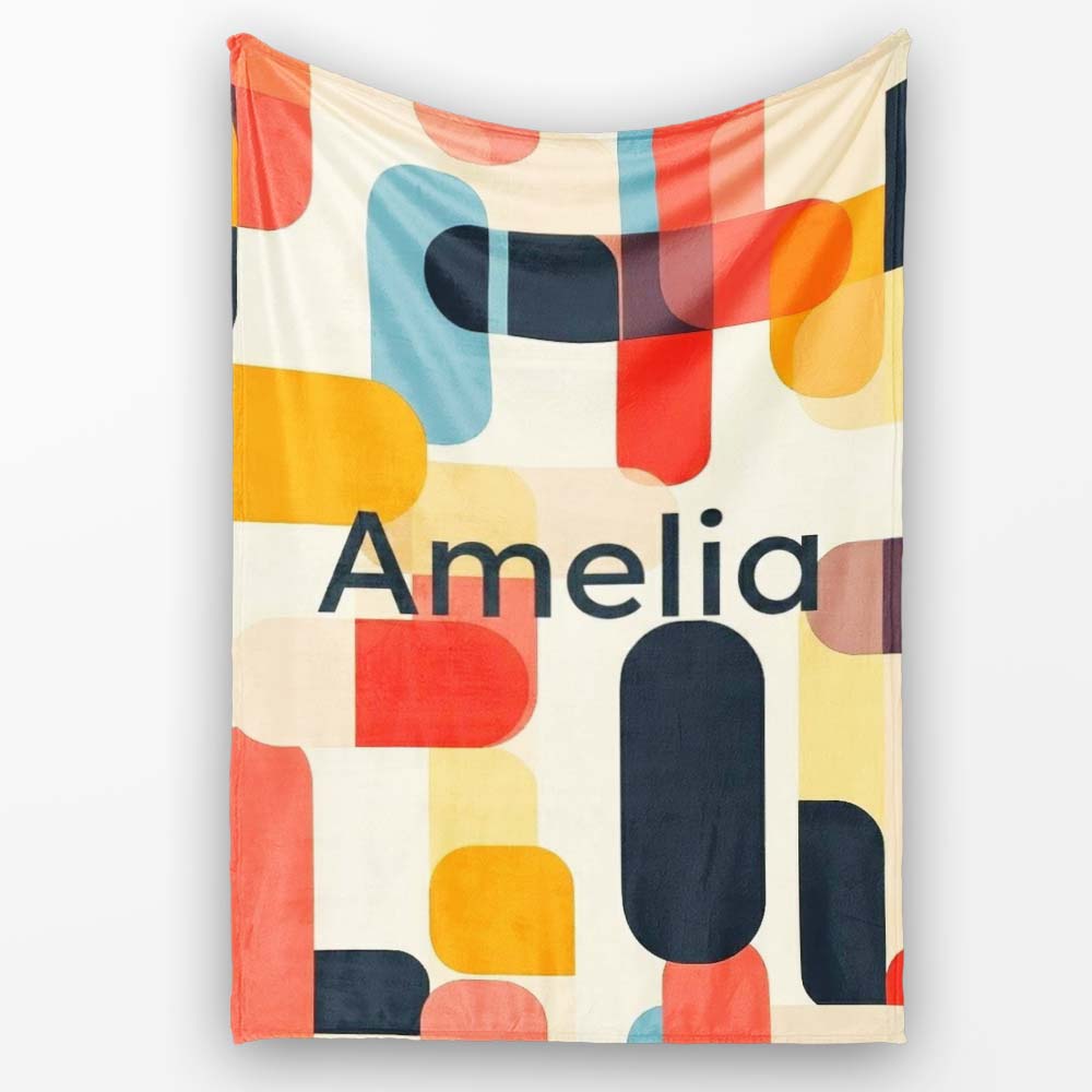 Abstract Mid Century Rounded Geometric Shape Soft Colors Seamless Personalised Custom Name Super Soft Fleece Blanket Bed Sofa Throw