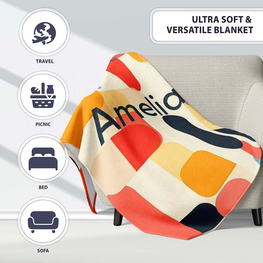 Abstract Mid Century Rounded Geometric Shape Soft Colors Seamless Personalised Custom Name Super Soft Fleece Blanket Bed Sofa Throw