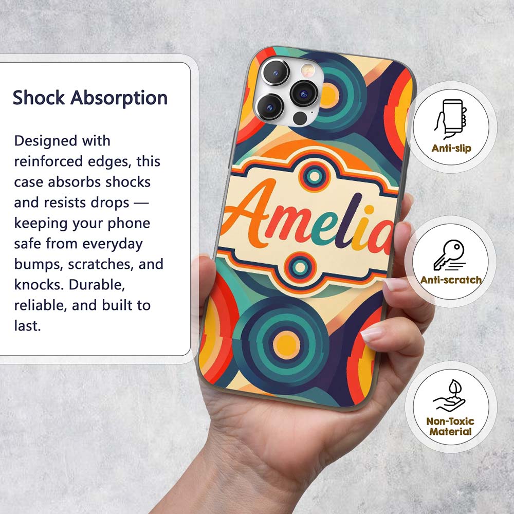 Abstract Concentric Circles Layered Rings Bold Custom Name Protective Phone Case Mobile Cover Durable Everyday Smartphone Shock Resistant