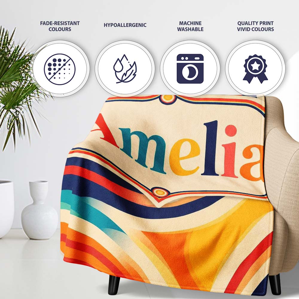 Abstract Wavy Layered Circular Lines Gradient Seamless Pattern Name Personalised Custom Name Super Soft Fleece Blanket Bed Sofa Throw