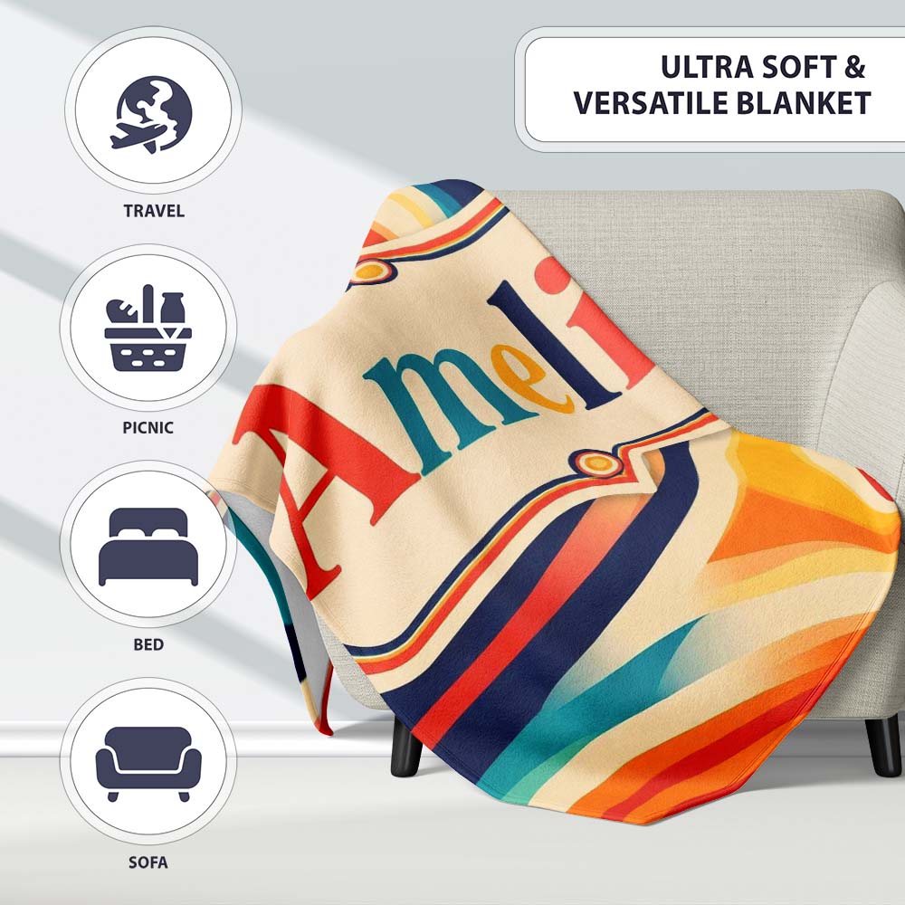 Abstract Wavy Layered Circular Lines Gradient Seamless Pattern Name Personalised Custom Name Super Soft Fleece Blanket Bed Sofa Throw