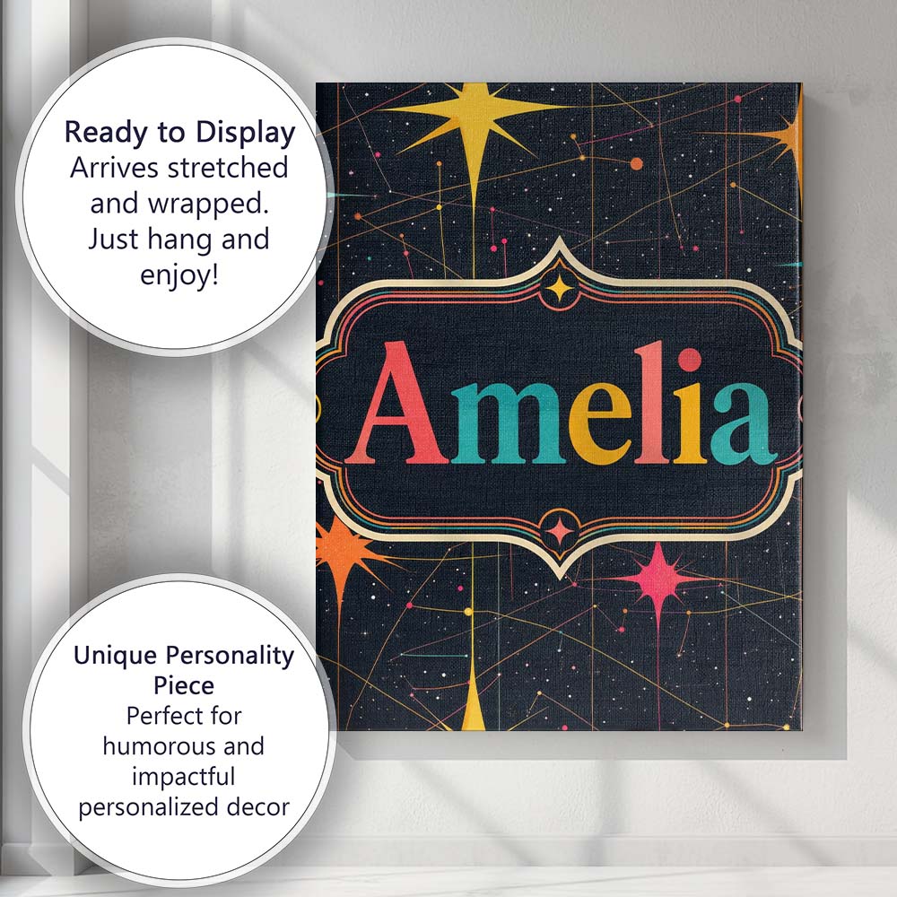 Personalised Name Abstract Night Sky Custom Premium Decorative Design Modern Room Accent Canvas Wall Art Print Decor Picture Ready to Hang