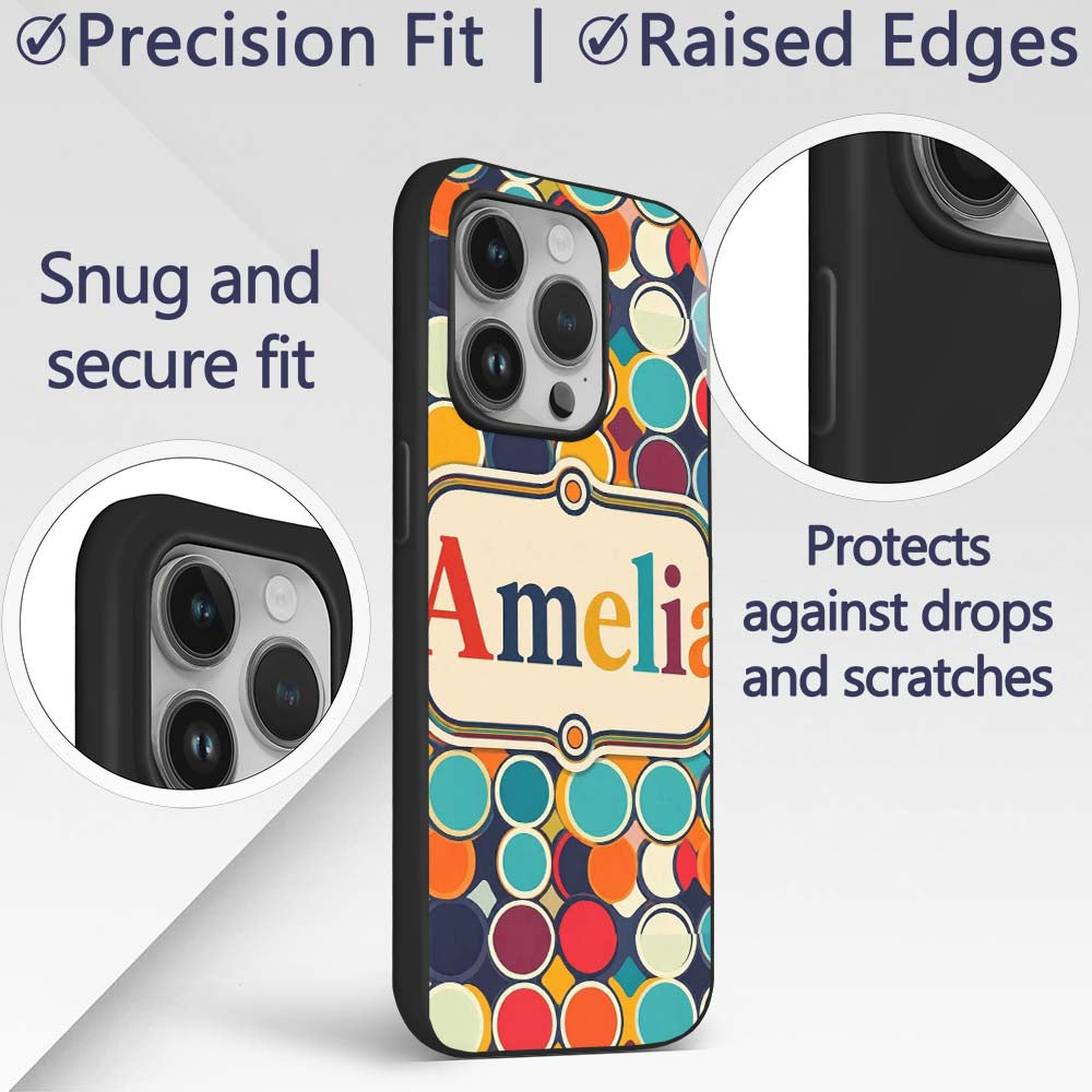 Abstract Bold Circular Shapes Overlapping Pop Art Custom Name Protective Phone Case Mobile Cover Durable Everyday Smartphone Shock Resistant