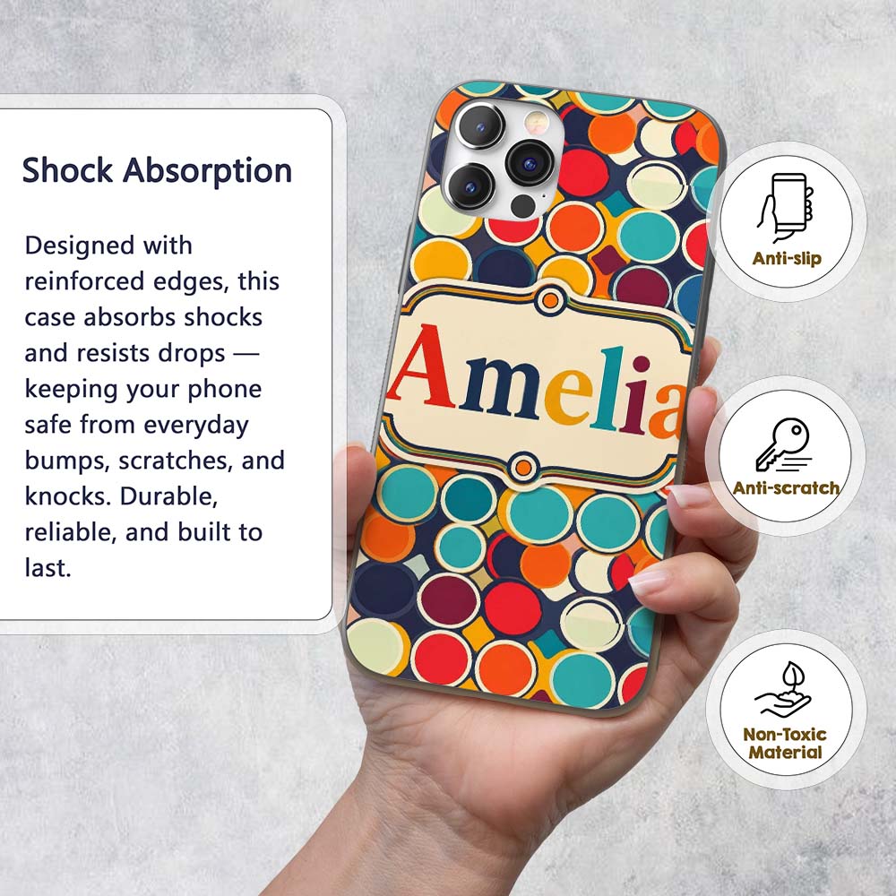 Abstract Bold Circular Shapes Overlapping Pop Art Custom Name Protective Phone Case Mobile Cover Durable Everyday Smartphone Shock Resistant