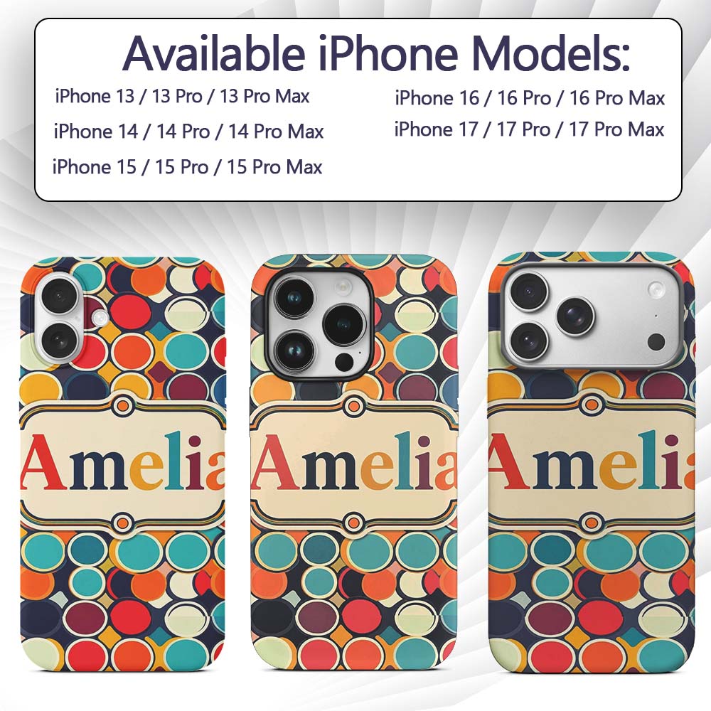 Abstract Bold Circular Shapes Overlapping Pop Art Custom Name Protective Phone Case Mobile Cover Durable Everyday Smartphone Shock Resistant