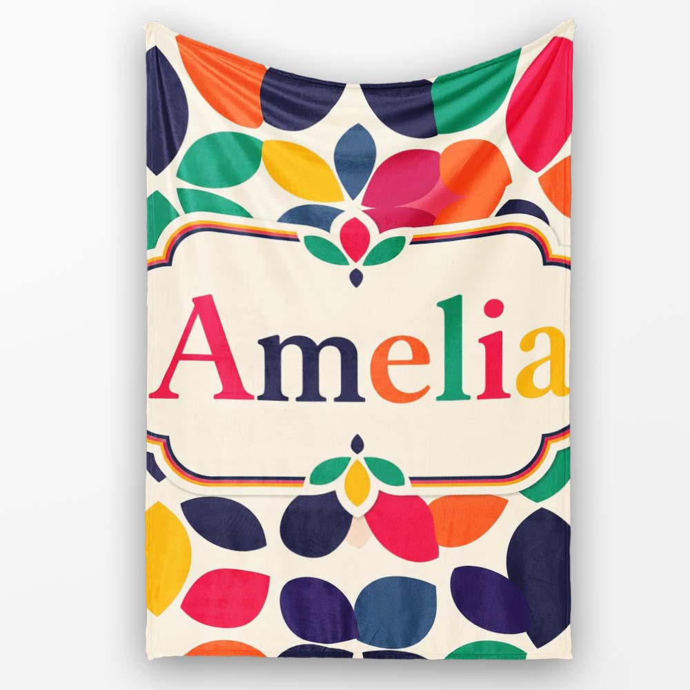 Abstract Leaf Petal Shapes Scandinavian Style Seamless Pattern Name Personalised Custom Name Super Soft Fleece Blanket Bed Sofa Throw