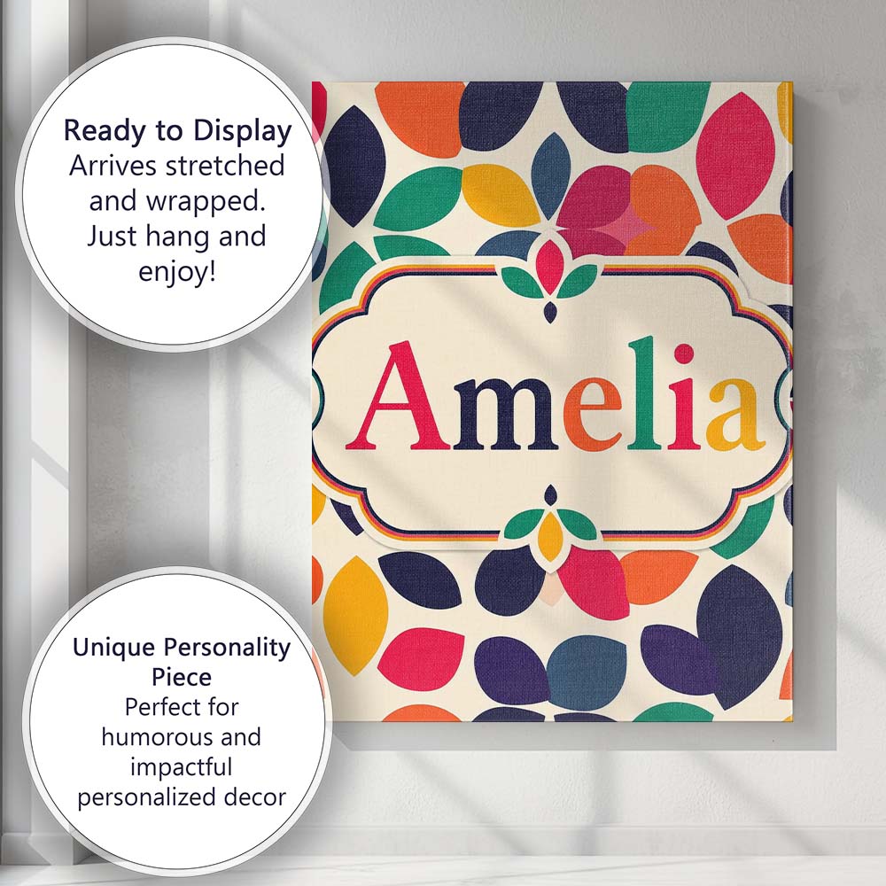 Personalised Name Abstract Leaf Petal Custom Modern Room Accent Creative Decorator Style Canvas Wall Art Print Decor Picture Ready to Hang