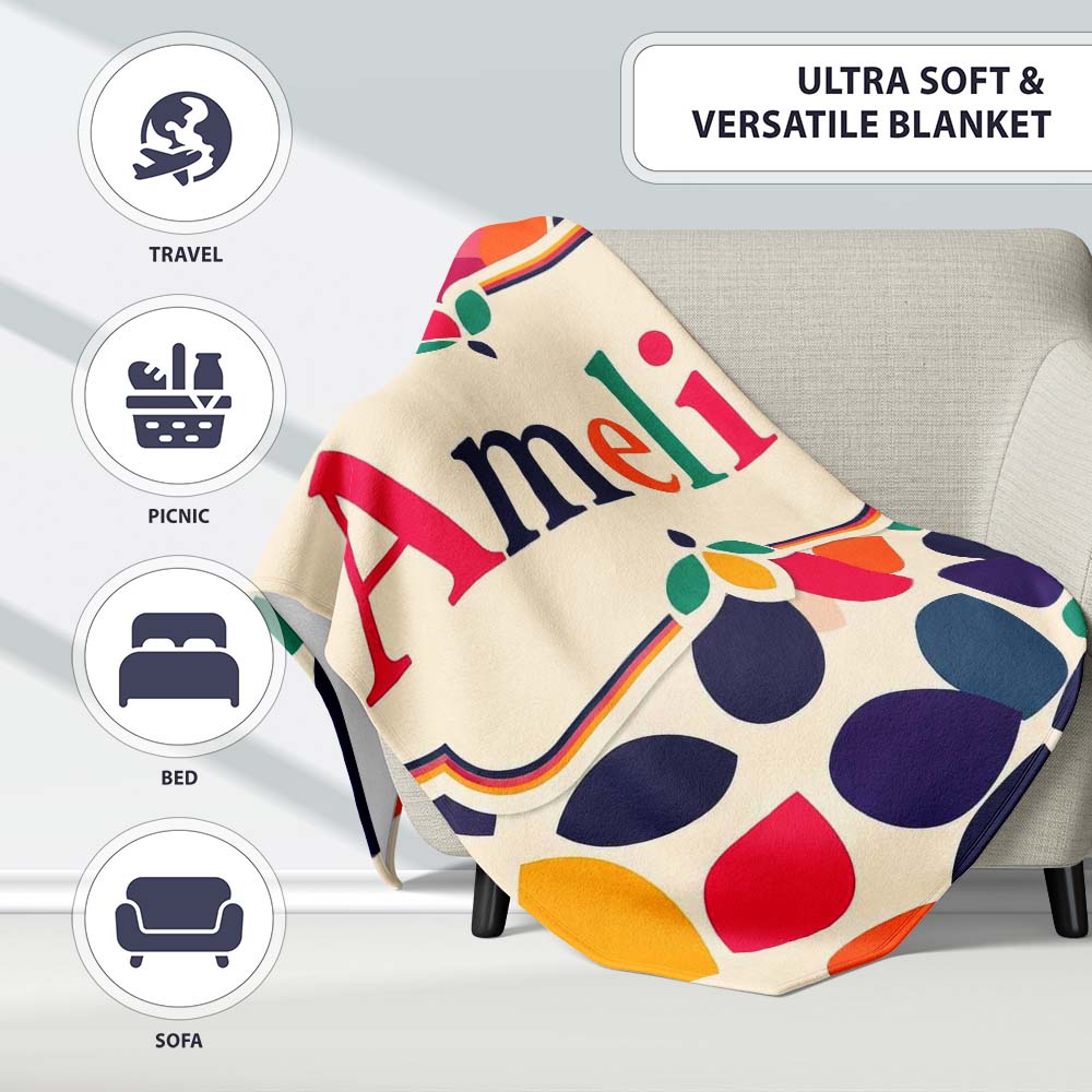 Abstract Leaf Petal Shapes Scandinavian Style Seamless Pattern Name Personalised Custom Name Super Soft Fleece Blanket Bed Sofa Throw