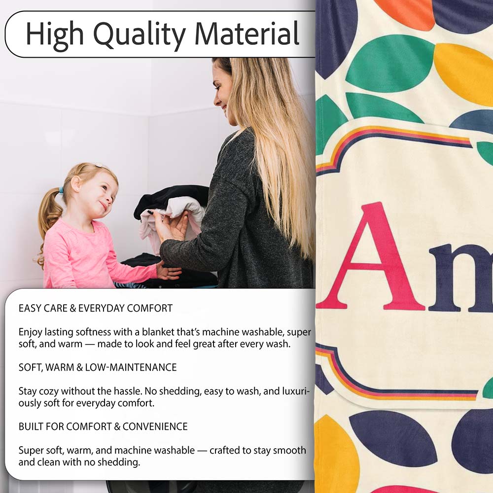 Abstract Leaf Petal Shapes Scandinavian Style Seamless Pattern Name Personalised Custom Name Super Soft Fleece Blanket Bed Sofa Throw