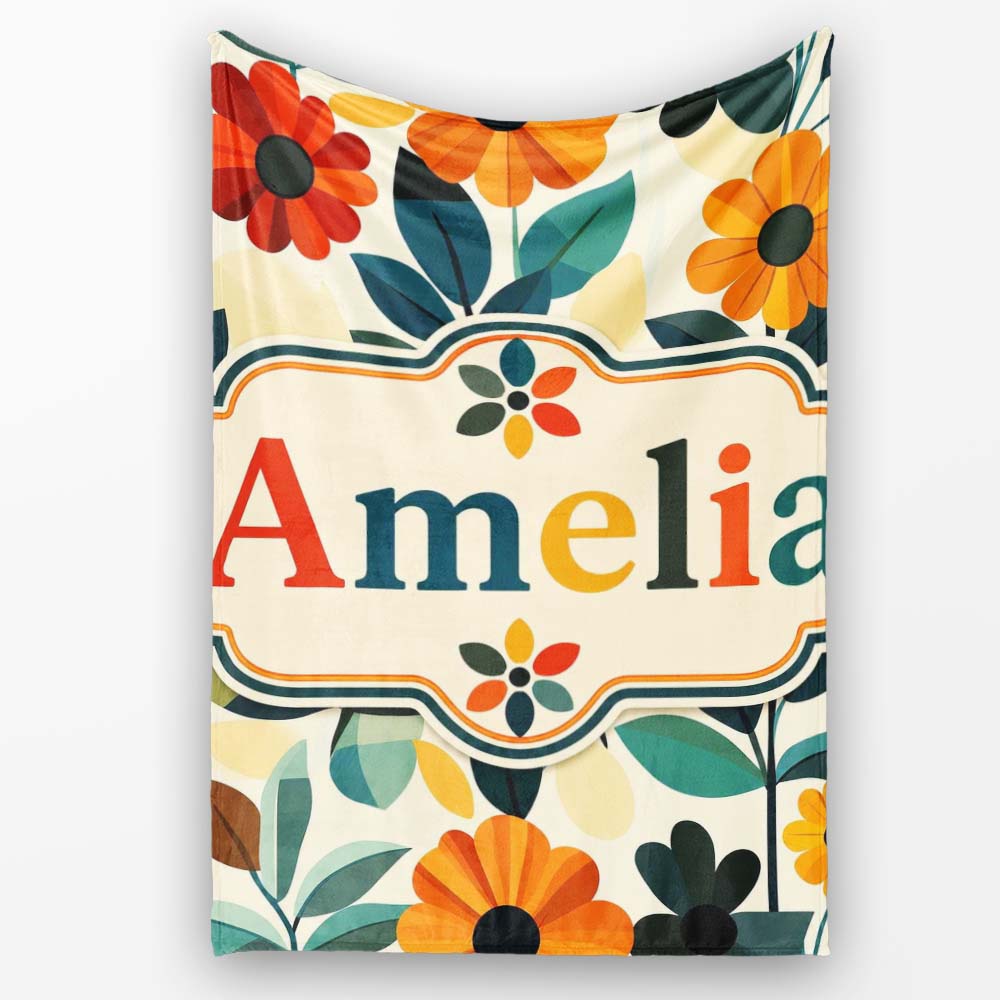 Botanical Flowers and Leaves Soft Modern Seamless Pattern Custom Personalised Custom Name Super Soft Fleece Blanket Bed Sofa Throw