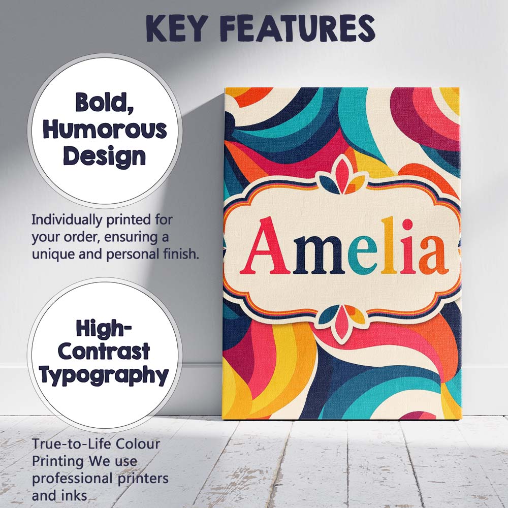 Personalised Name Bold Swirl Shapes Vibrant Custom Bespoke Interior Contemporary Canvas Wall Art Print Decor Picture Ready to Hang