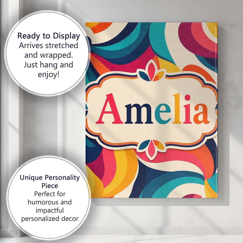 Personalised Name Bold Swirl Shapes Vibrant Custom Bespoke Interior Contemporary Canvas Wall Art Print Decor Picture Ready to Hang