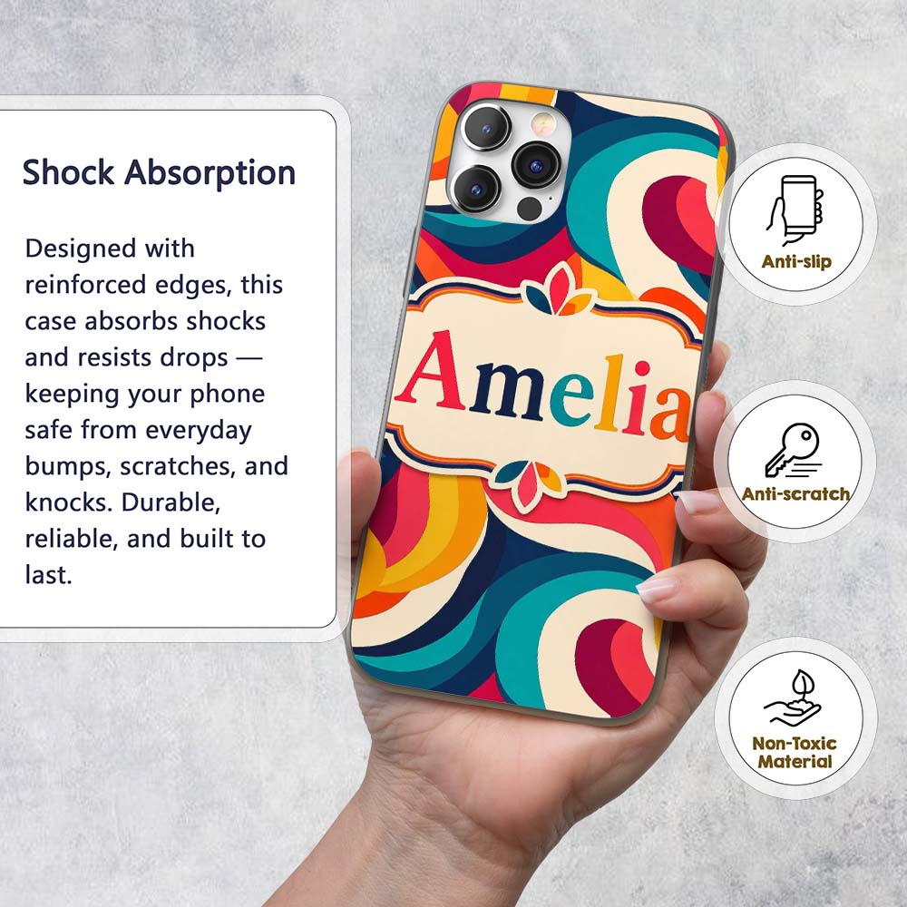 Bold Swirl Shapes Vibrant Abstract Flow Seamless Custom Name Protective Phone Case Mobile Cover Durable Everyday Smartphone Shock Resistant