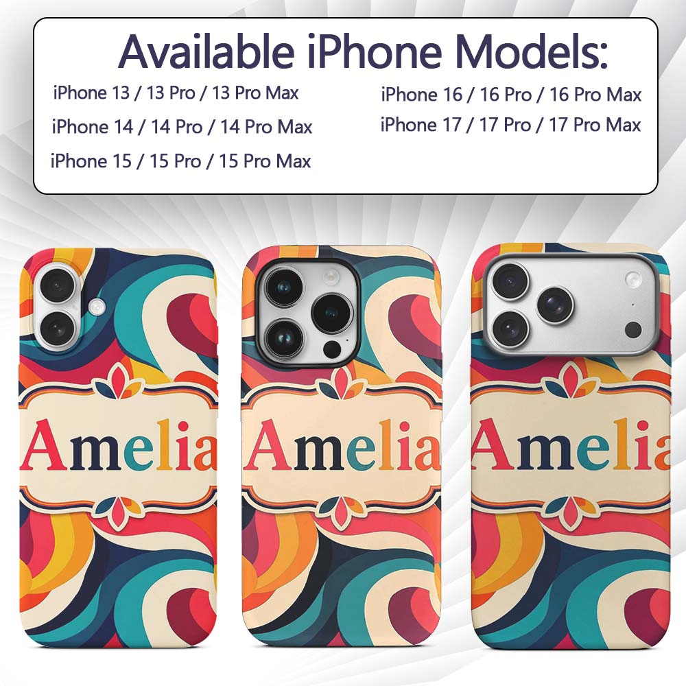 Bold Swirl Shapes Vibrant Abstract Flow Seamless Custom Name Protective Phone Case Mobile Cover Durable Everyday Smartphone Shock Resistant