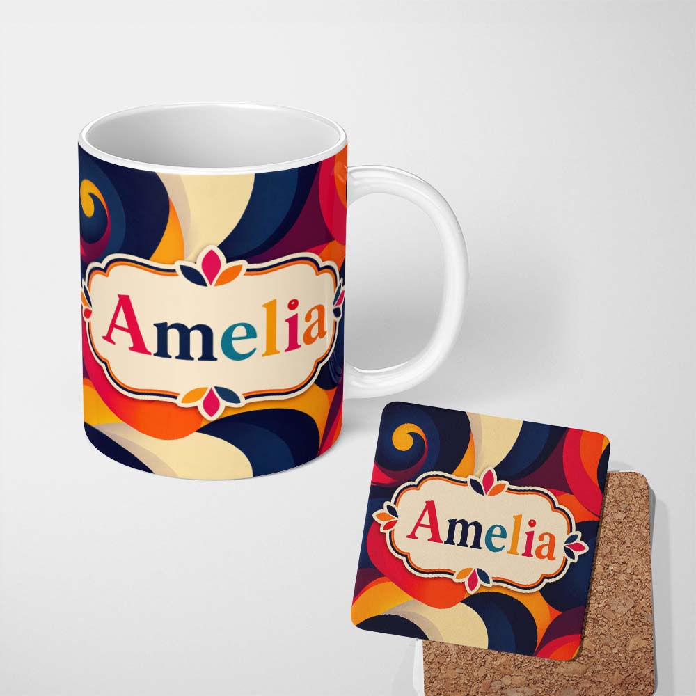 Personalized Custom Name Deep Color Gradient Waves Abstract Flow Seamless Pattern Name Cute 11oz Ceramic Coffee Tea Mug White Large Handle