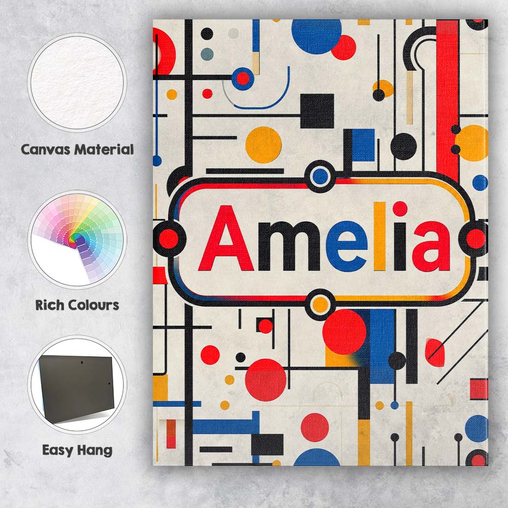 Personalised Name Abstract Bauhaus Lines Custom Unique Gift Idea Elegant Feature Canvas Wall Art Print Decor Picture Ready to Hang