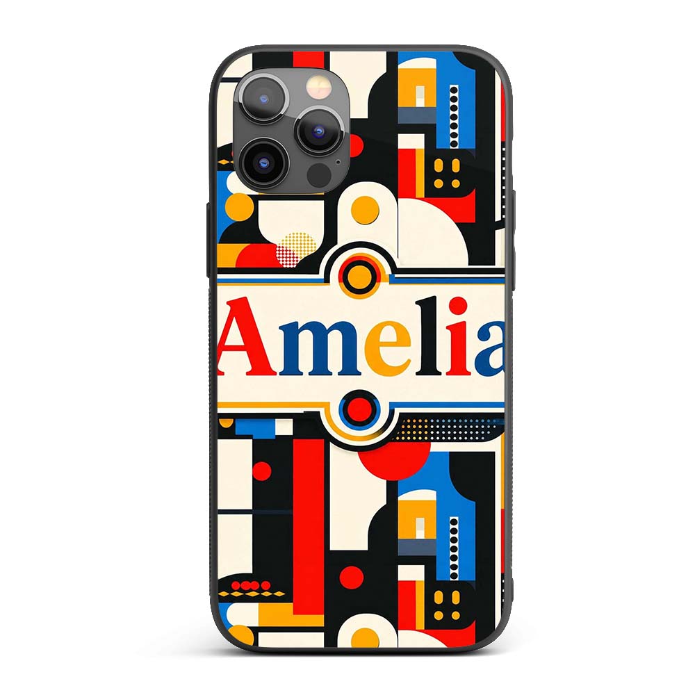 Bold Geometric Abstract Blocks and Circles Modern Custom Name Protective Phone Case Mobile Cover Durable Everyday Smartphone Shock Resistant