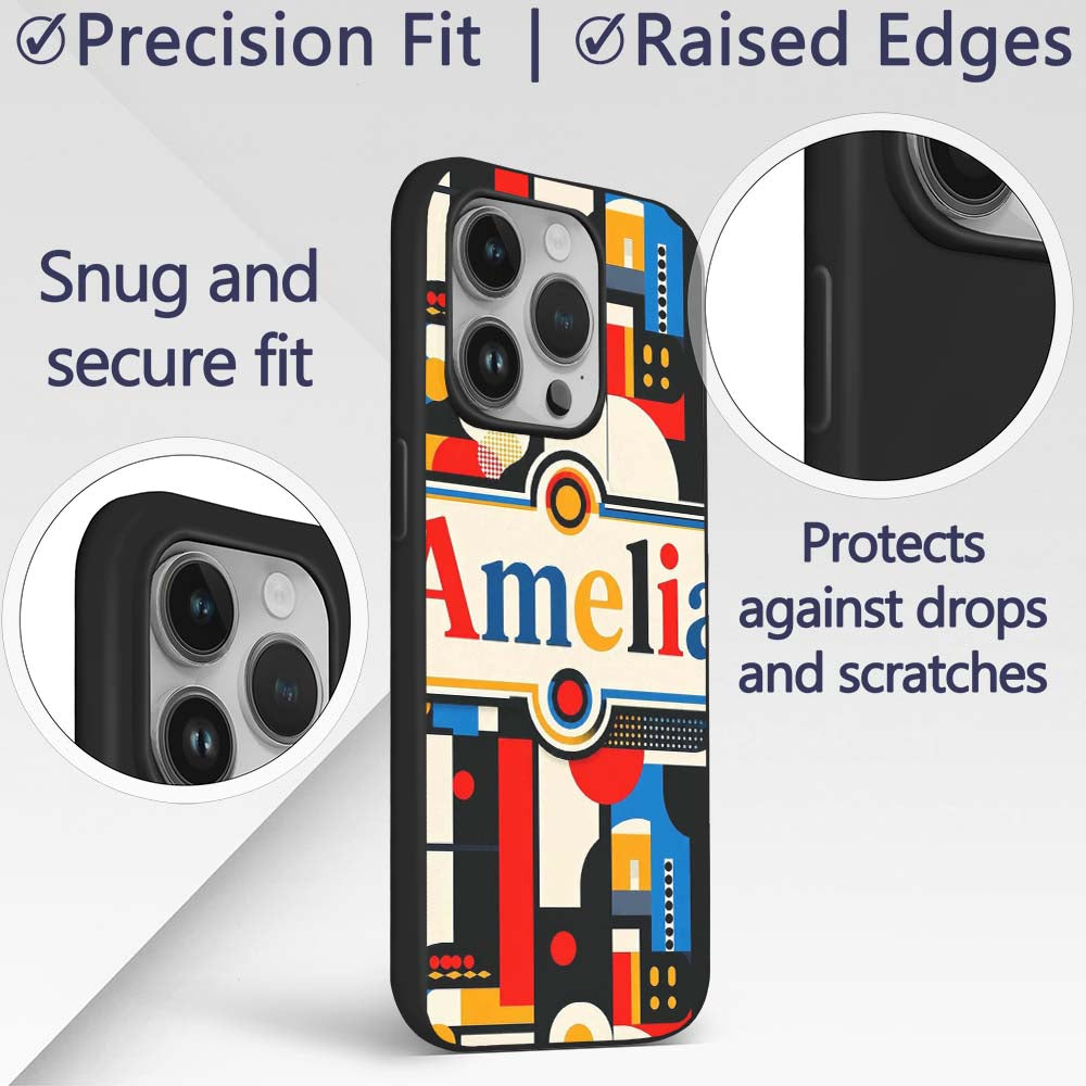 Bold Geometric Abstract Blocks and Circles Modern Custom Name Protective Phone Case Mobile Cover Durable Everyday Smartphone Shock Resistant