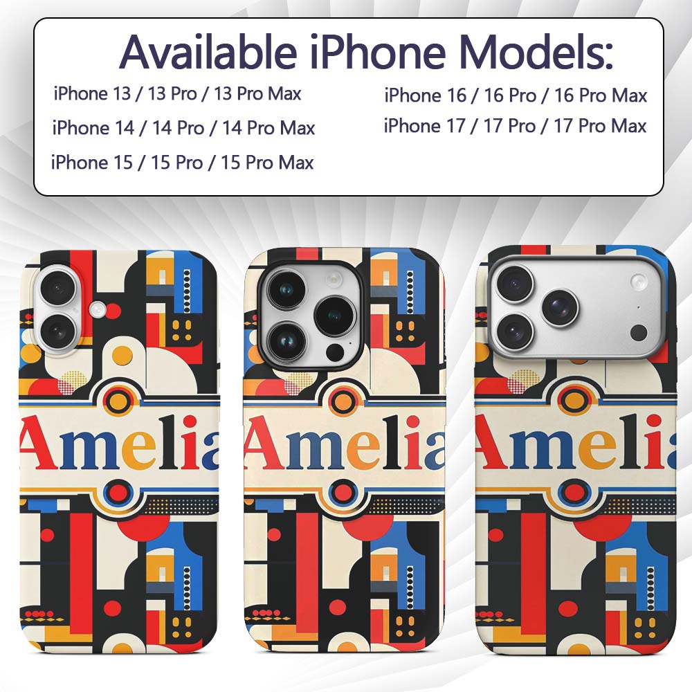 Bold Geometric Abstract Blocks and Circles Modern Custom Name Protective Phone Case Mobile Cover Durable Everyday Smartphone Shock Resistant