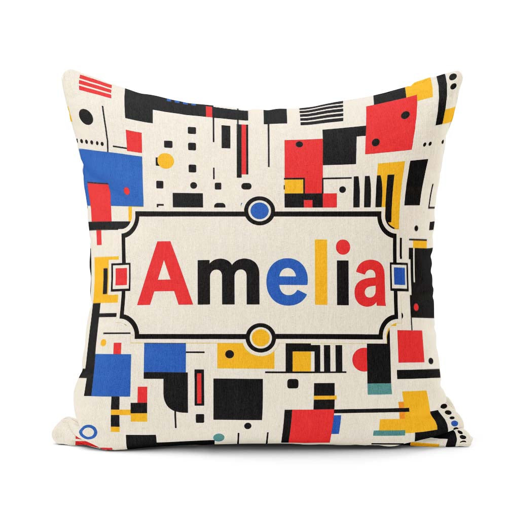 Custom Name Minimal Abstract Grid Shapes Primary Colors Seamless Square Filled Cushion Throw Pillow Sofa Bed Home Decor Zip Washable UK Made