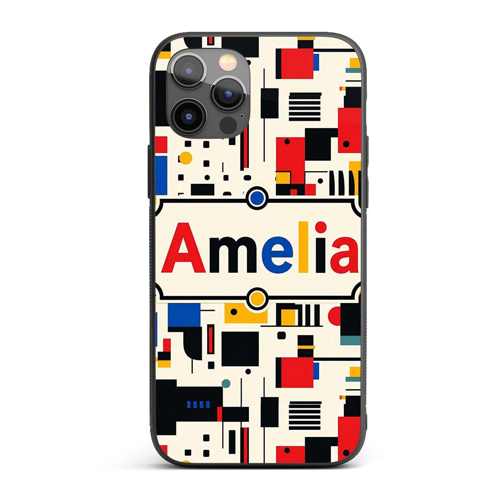 Minimal Abstract Grid Shapes Decorative Design Custom Name Protective Phone Case Mobile Cover Durable Everyday Smartphone Shock Resistant