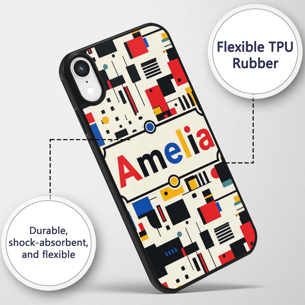 Minimal Abstract Grid Shapes Decorative Design Custom Name Protective Phone Case Mobile Cover Durable Everyday Smartphone Shock Resistant