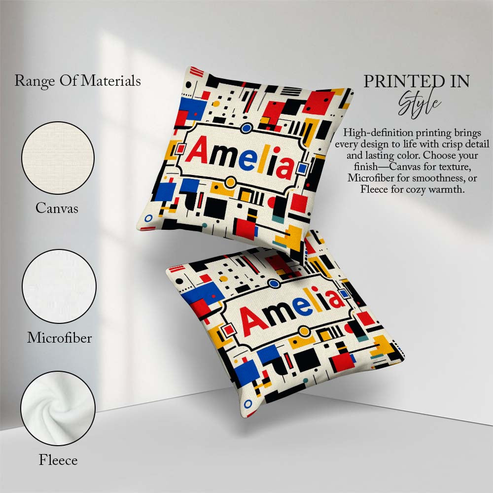 Custom Name Minimal Abstract Grid Shapes Primary Colors Seamless Square Filled Cushion Throw Pillow Sofa Bed Home Decor Zip Washable UK Made