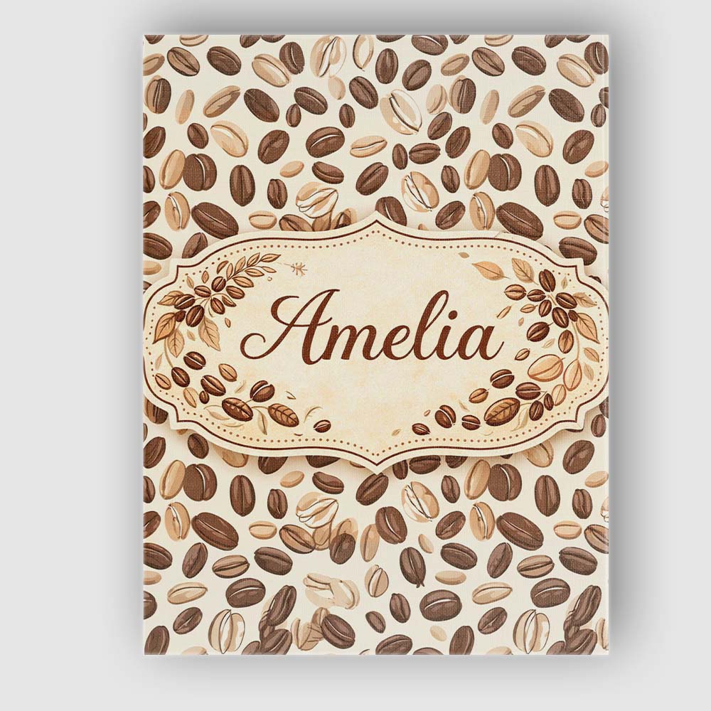 Personalised Name Coffee Beans Minimal Tan Background Seamless Custom Modern Room Accent Canvas Wall Art Print Decor Picture Ready to Hang