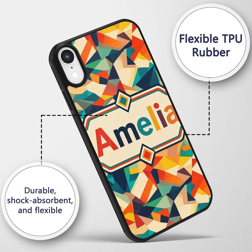 Vibrant Low Poly Abstract Triangles Colorful Custom Name Protective Phone Case Mobile Cover Durable Everyday Smartphone Shock Resistant