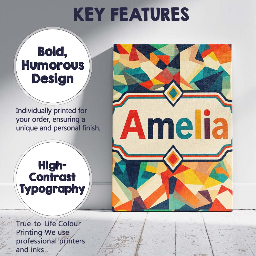 Personalised Name Vibrant Low Poly Abstract Custom Bespoke Interior Contemporary Canvas Wall Art Print Decor Picture Ready to Hang