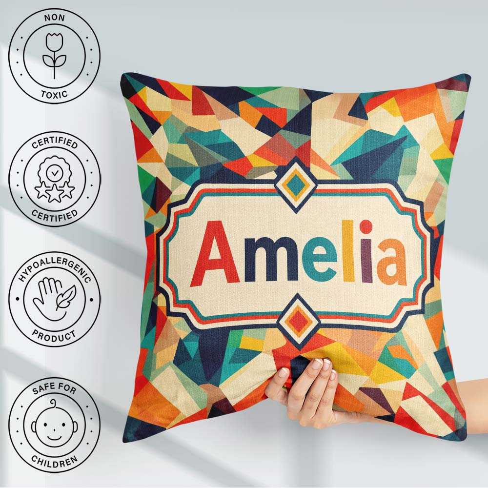 Custom Name Vibrant Low Poly Abstract Triangles Colorful Pattern Square Filled Cushion Throw Pillow Sofa Bed Home Decor Zip Washable UK Made
