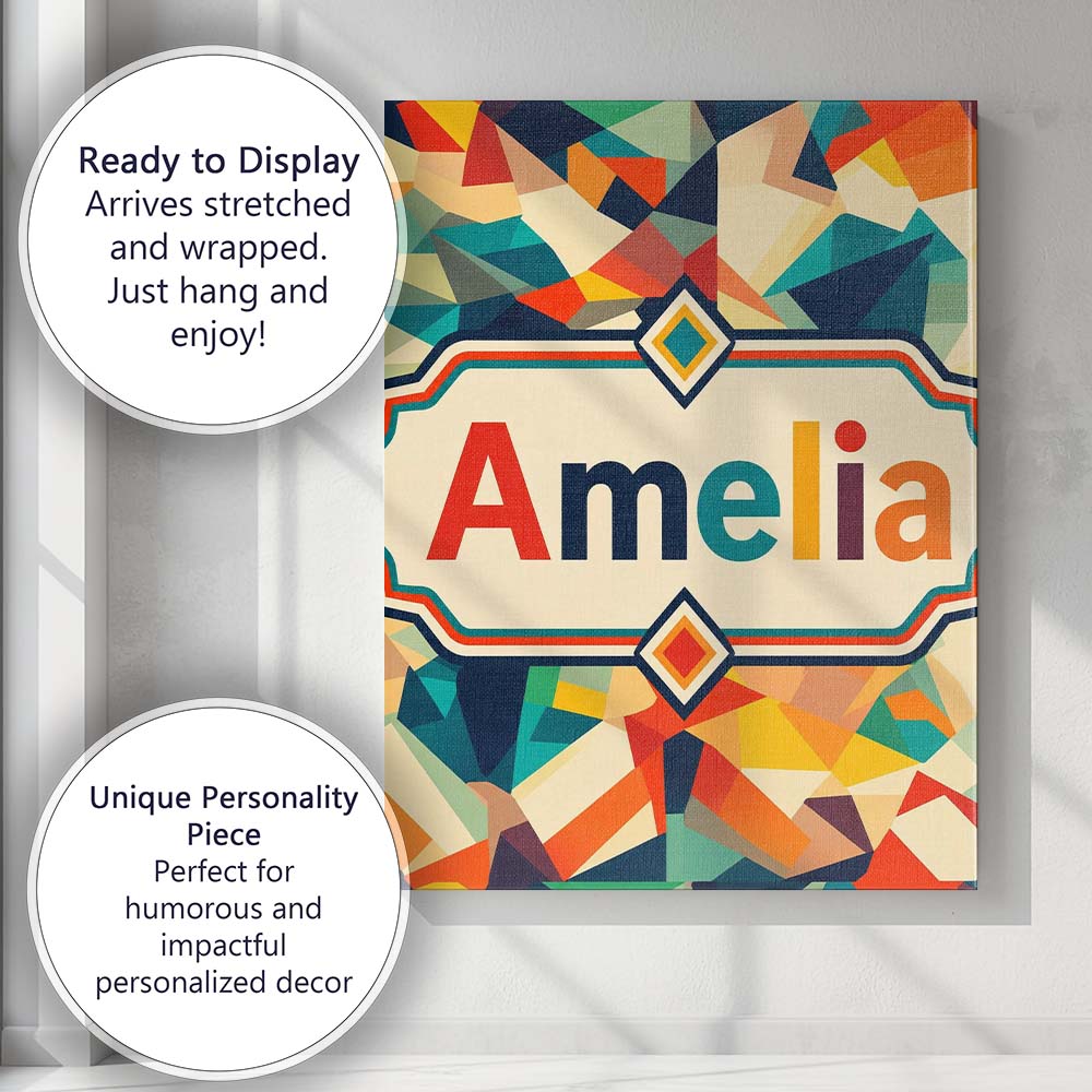 Personalised Name Vibrant Low Poly Abstract Custom Bespoke Interior Contemporary Canvas Wall Art Print Decor Picture Ready to Hang