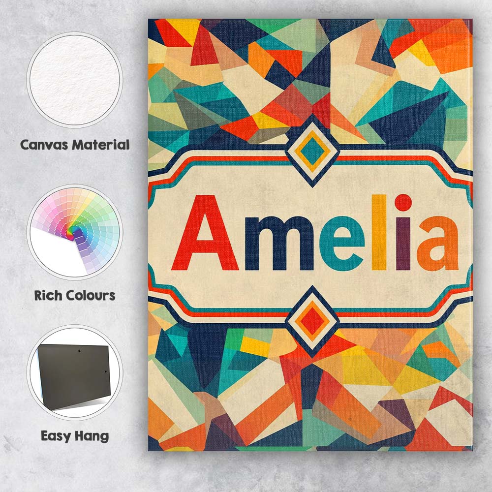Personalised Name Vibrant Low Poly Abstract Custom Bespoke Interior Contemporary Canvas Wall Art Print Decor Picture Ready to Hang