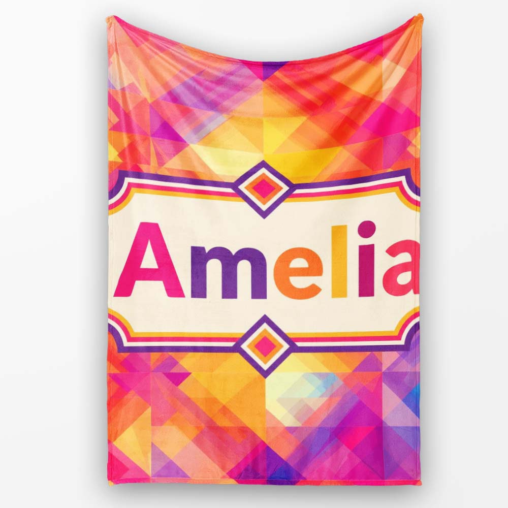 Soft Gradient Polygon Abstract Warm Color Seamless Pattern Name Cute Personalised Custom Name Super Soft Fleece Blanket Bed Sofa Throw