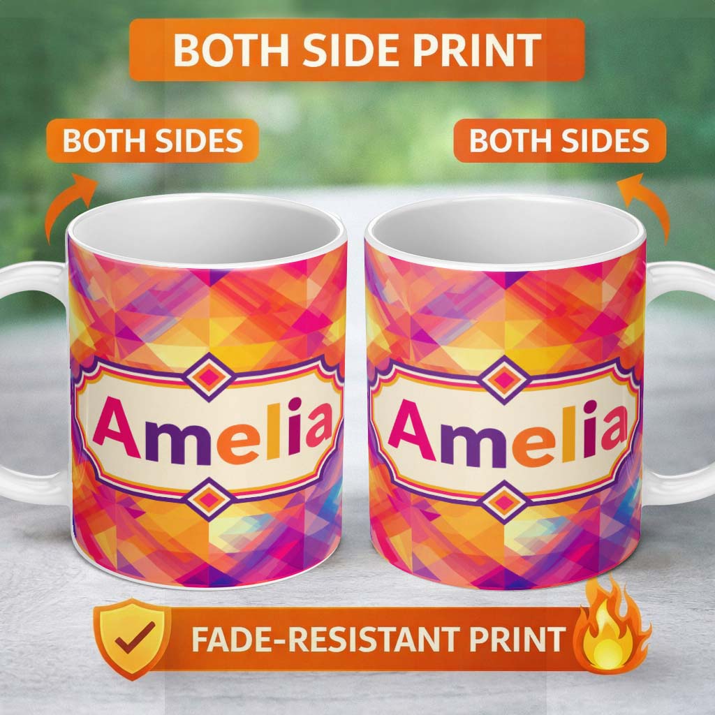Personalized Custom Name Soft Gradient Polygon Abstract Warm Color Seamless Pattern Name Cute 11oz Ceramic Coffee Tea Mug White Large Handle