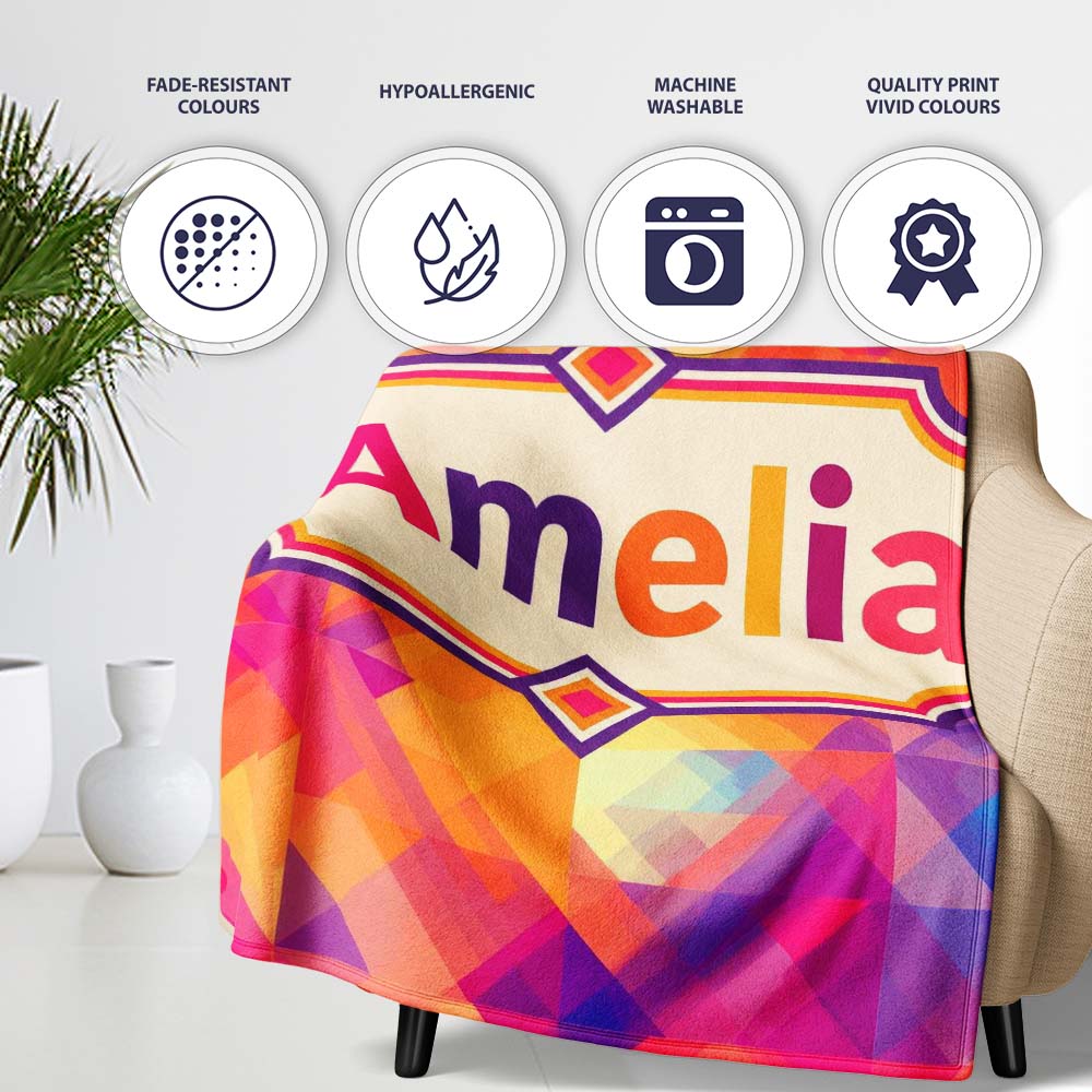 Soft Gradient Polygon Abstract Warm Color Seamless Pattern Name Cute Personalised Custom Name Super Soft Fleece Blanket Bed Sofa Throw