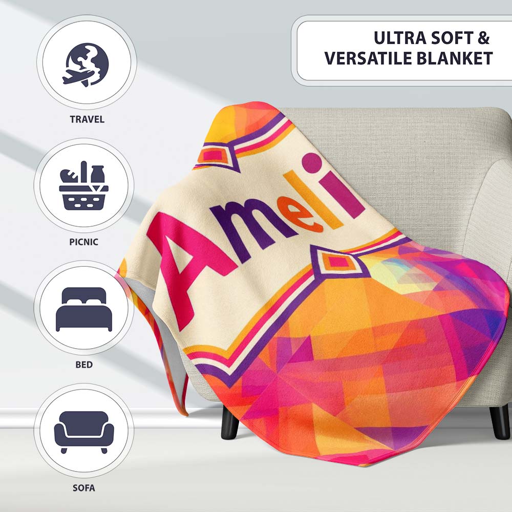 Soft Gradient Polygon Abstract Warm Color Seamless Pattern Name Cute Personalised Custom Name Super Soft Fleece Blanket Bed Sofa Throw