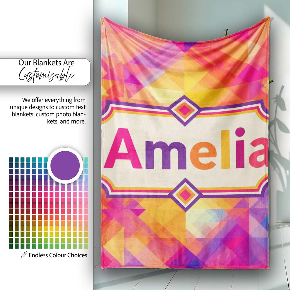 Soft Gradient Polygon Abstract Warm Color Seamless Pattern Name Cute Personalised Custom Name Super Soft Fleece Blanket Bed Sofa Throw