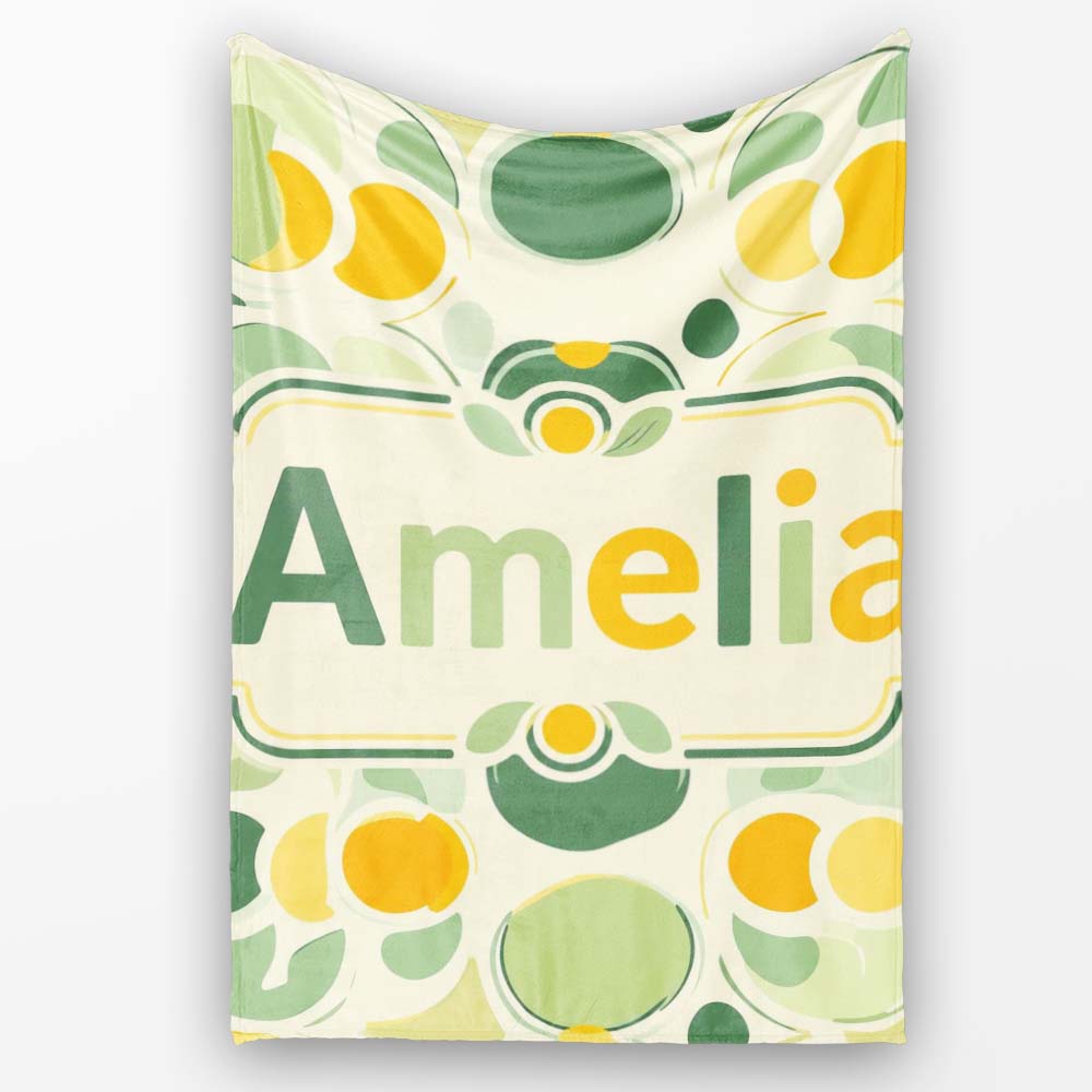 Soft Green Organic Shapes Abstract Botanical Seamless Pattern Name Personalised Custom Name Super Soft Fleece Blanket Bed Sofa Throw